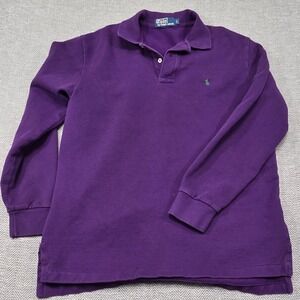 Polo Ralph Lauren Mens Large Purple Long Sleeve Polo Shirt Green Pony Logo